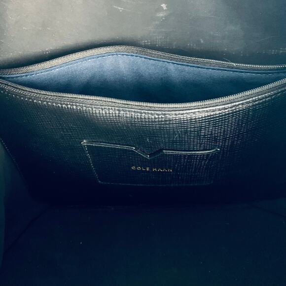 Cole Haan Black Cross Grain Leather Tote Purse - Picture 7 of 9